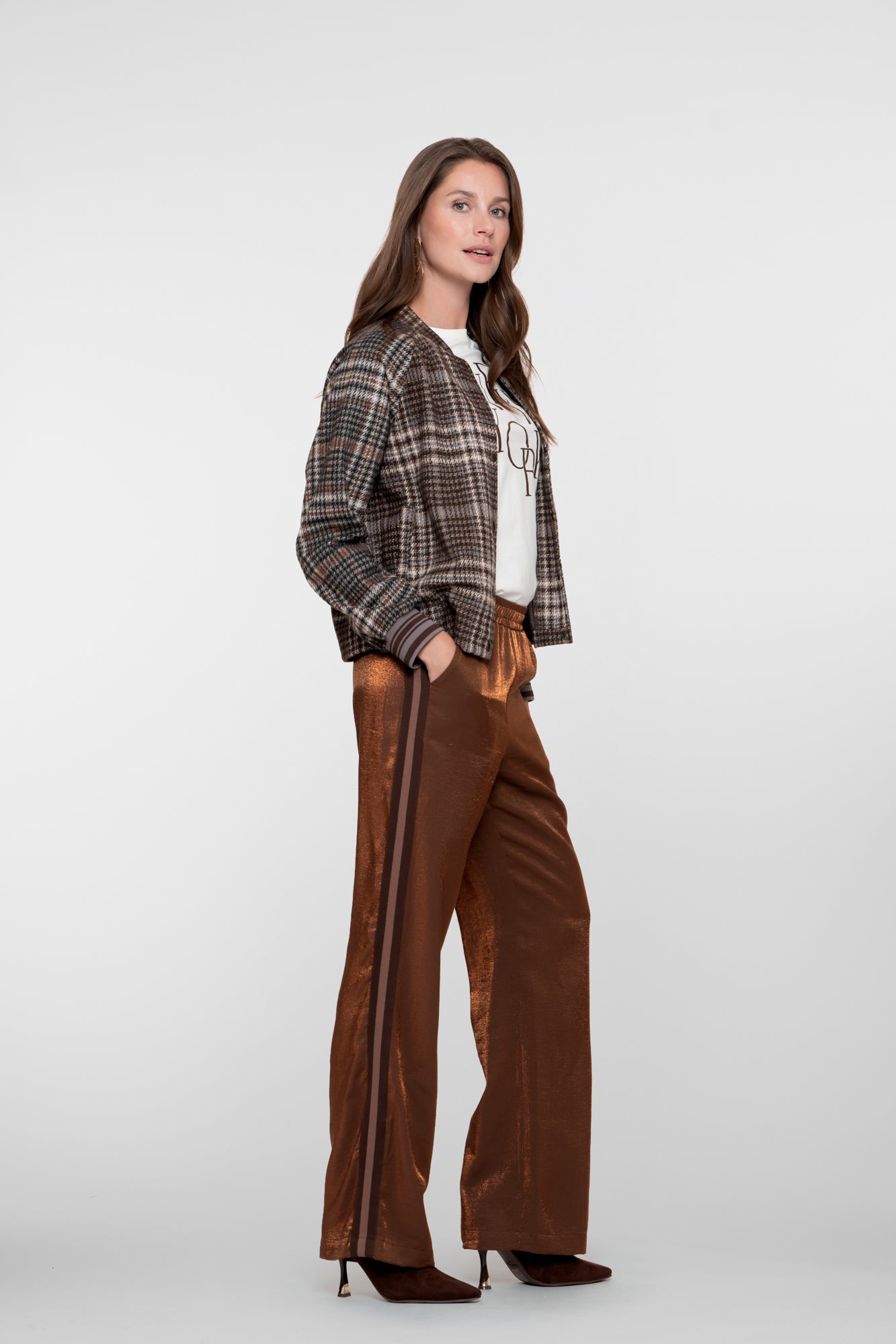 Geisha dames shimmer pantalon met zijstrook