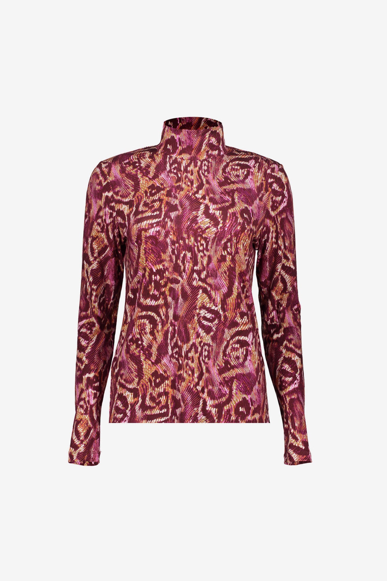 Geisha dames top met hoge hals en kleurrijke print