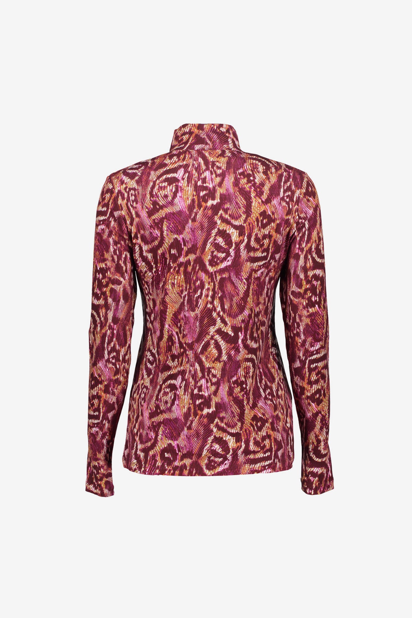Geisha dames top met hoge hals en kleurrijke print