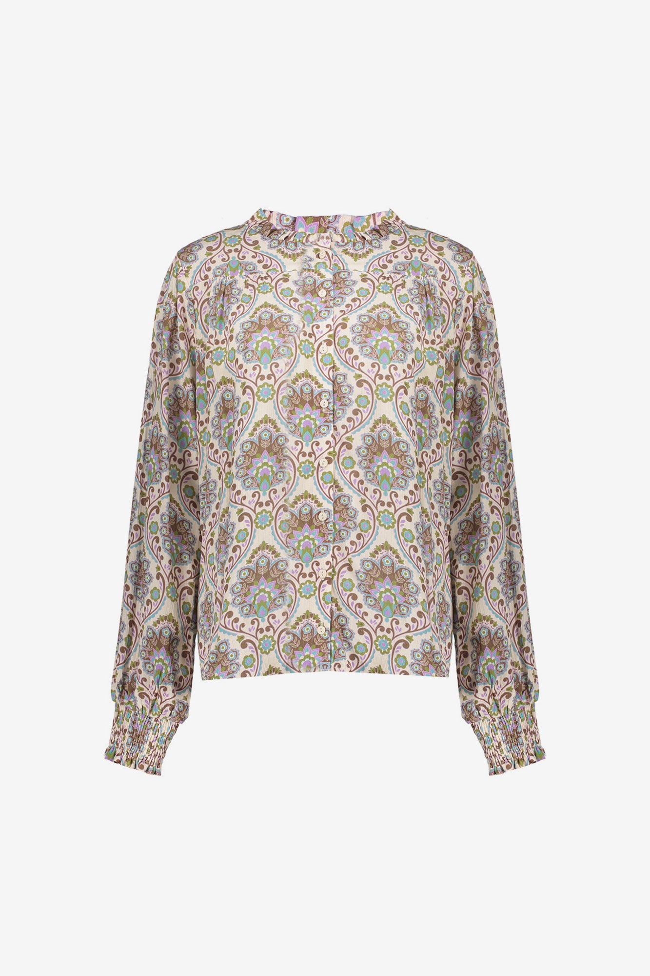Geisha dames blouse met tile print en lurex