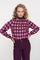 Geisha dames paarse top met grafische all-over print en hoge smockkraag