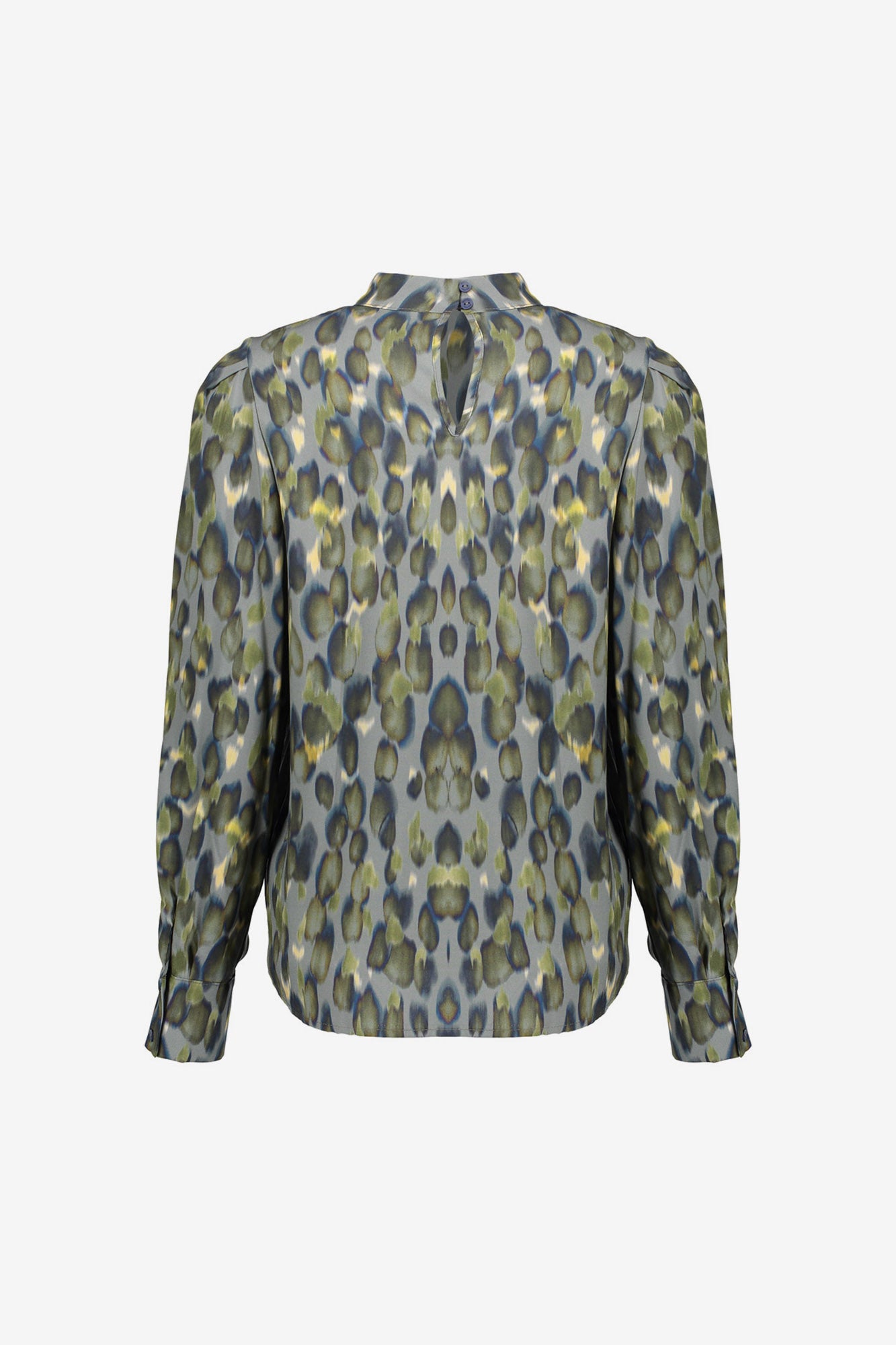 Geisha dames top met aquarel animalprint in groene tinten