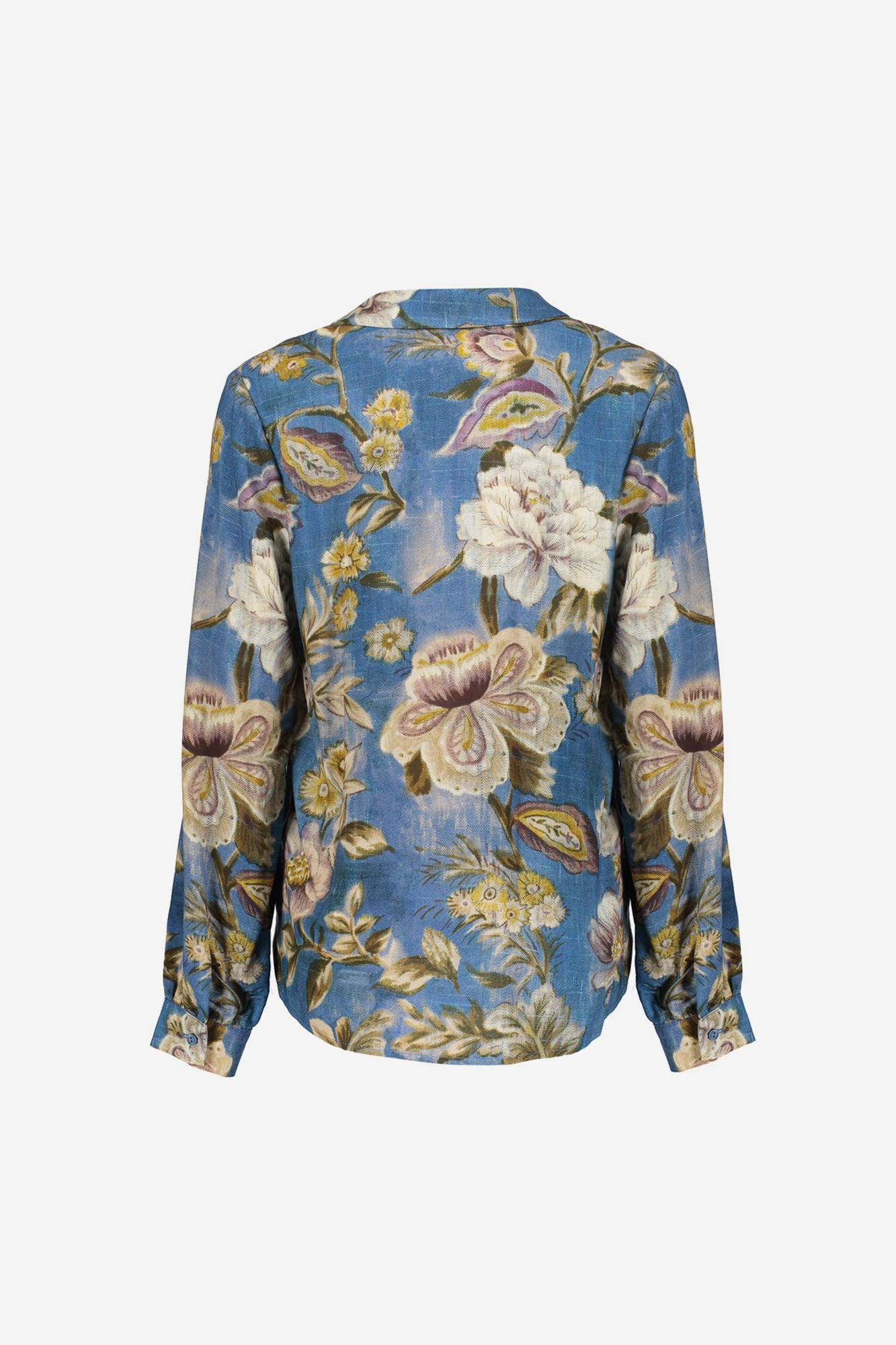 Geisha dames blouse met bloemendessin in blauwe tinten