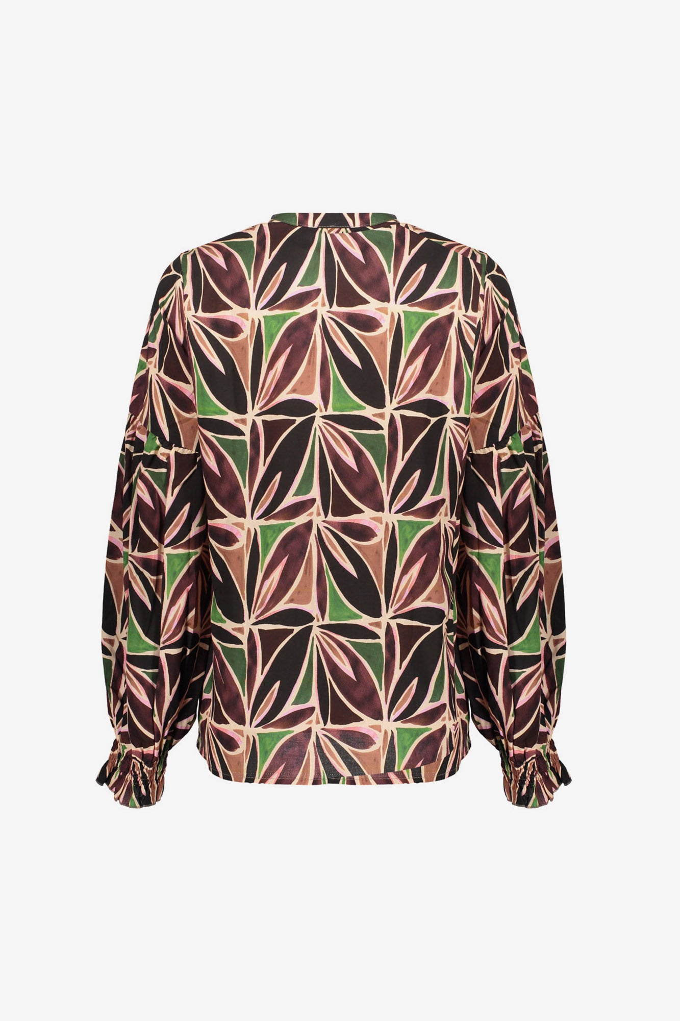Geisha dames top met abstracte bladprint en V-hals