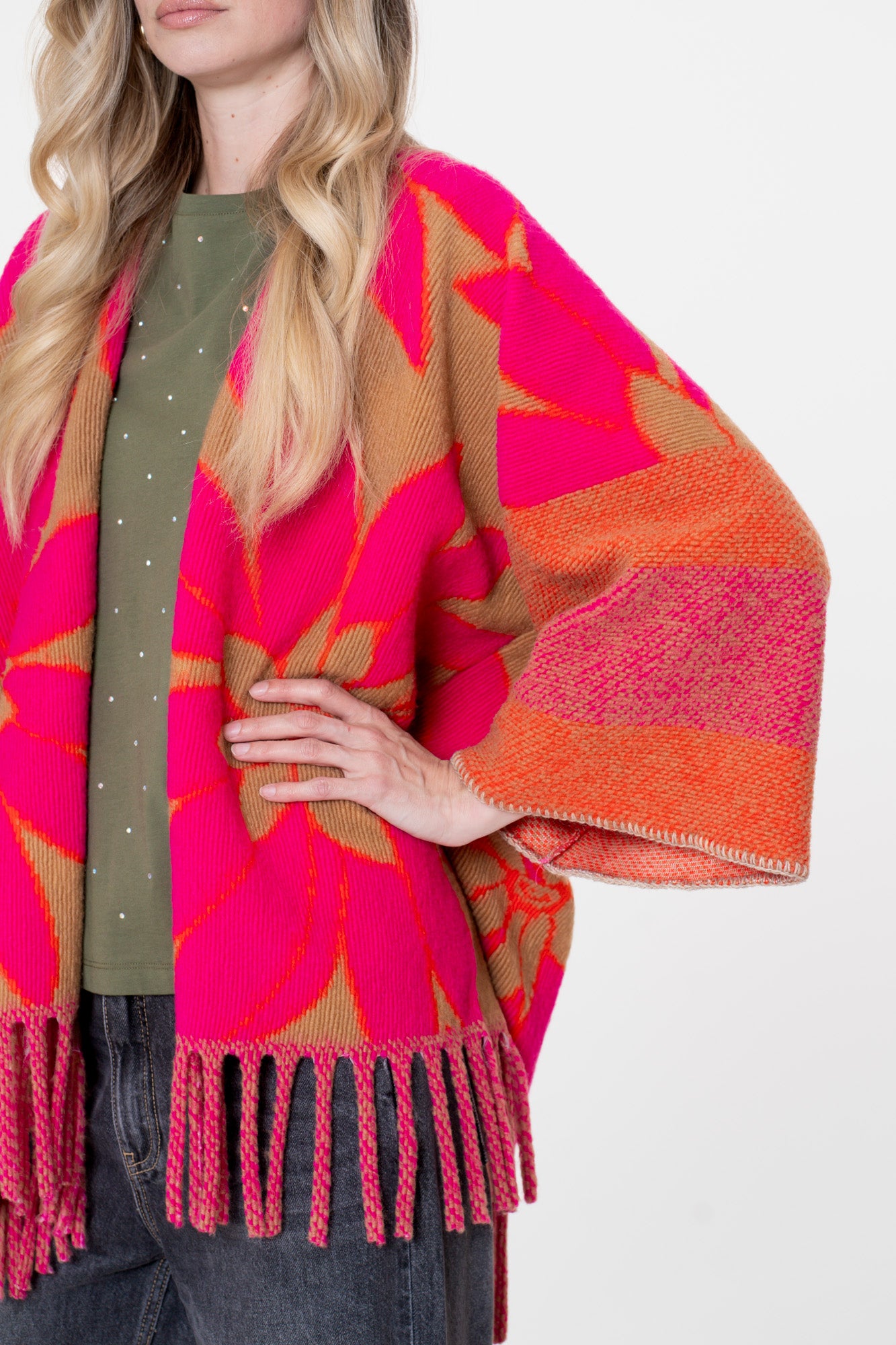 Geisha dames kleurrijke poncho met franjes
