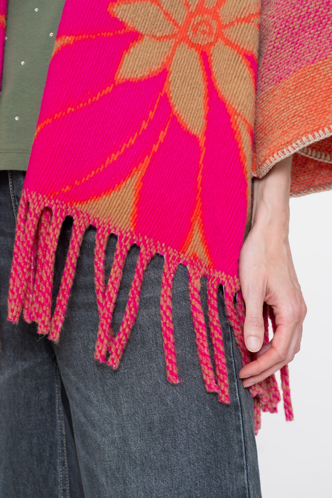 Geisha dames kleurrijke poncho met franjes