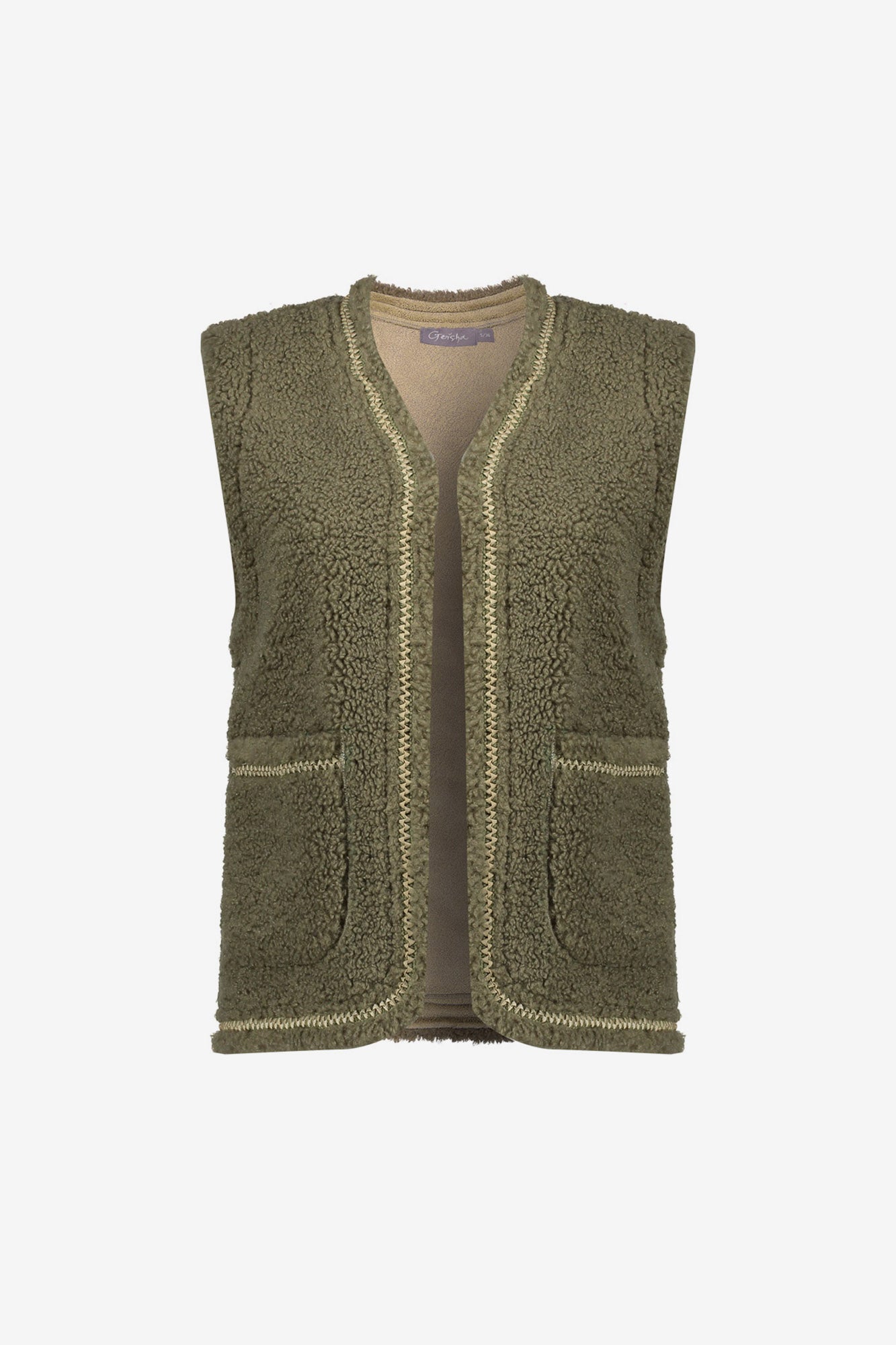 Geisha dames teddy gilet met geweven bies