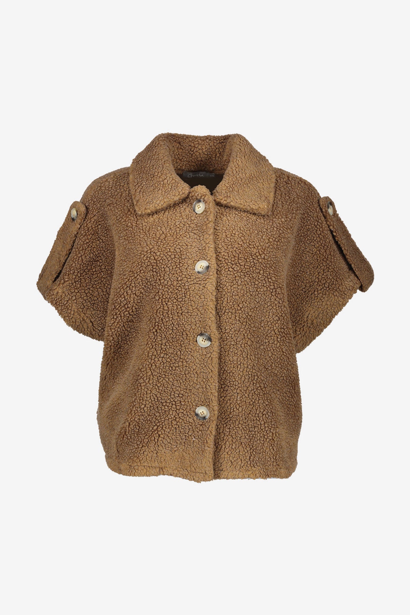 Geisha dames boxy teddy jacket in warme camel tint