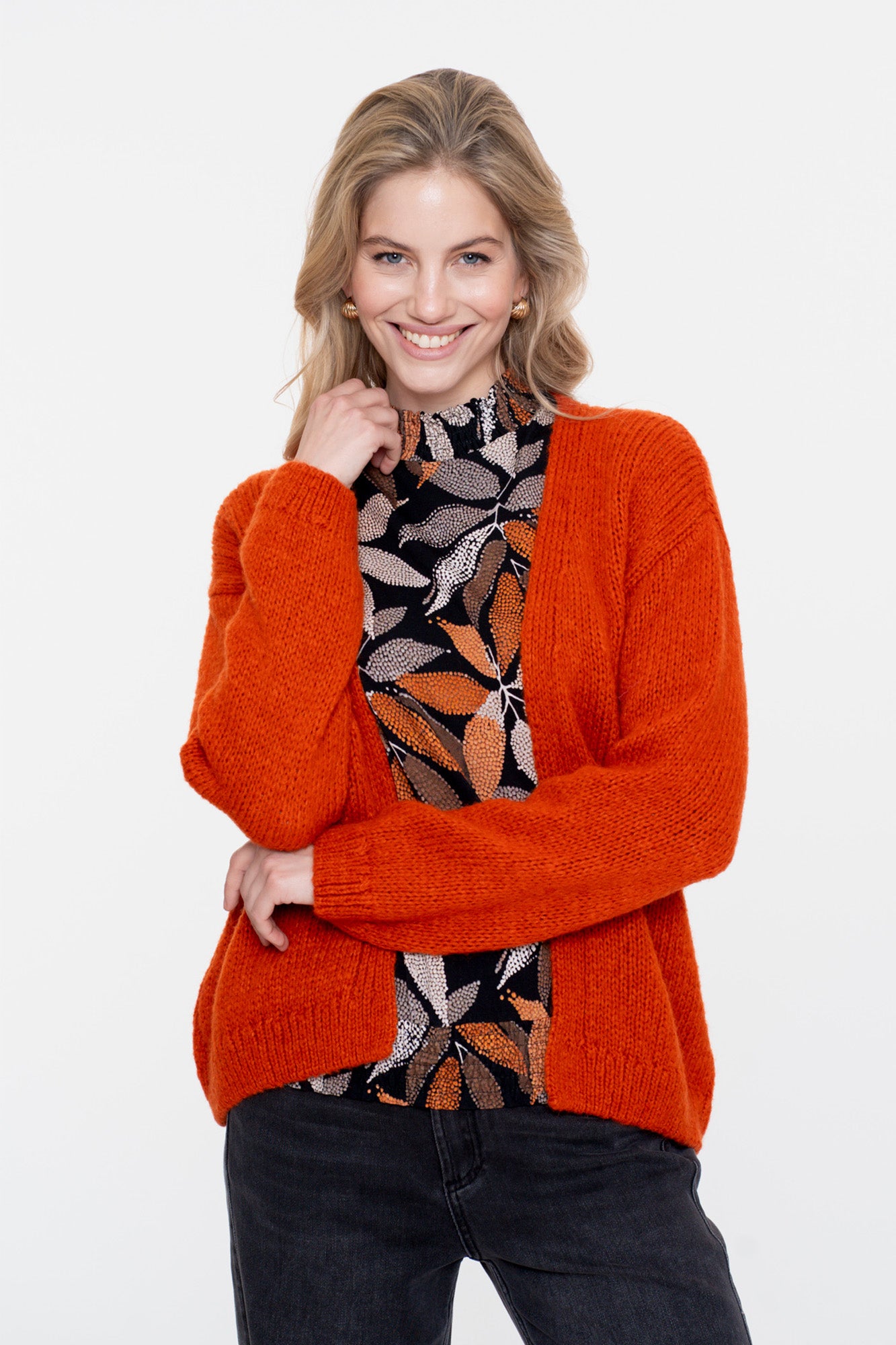 Layered in burned orange.