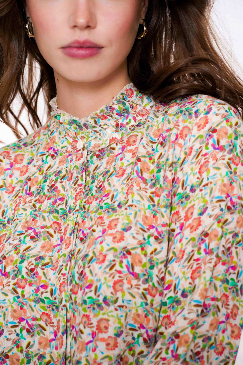 Geisha Fashion dames blouse met bloemenprint en ruches