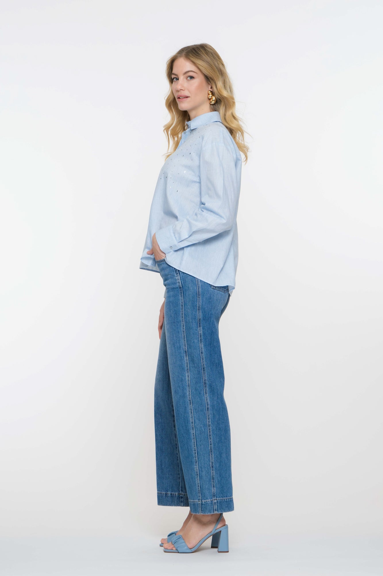 Geisha Fashion dames wide leg jeans met siernaden