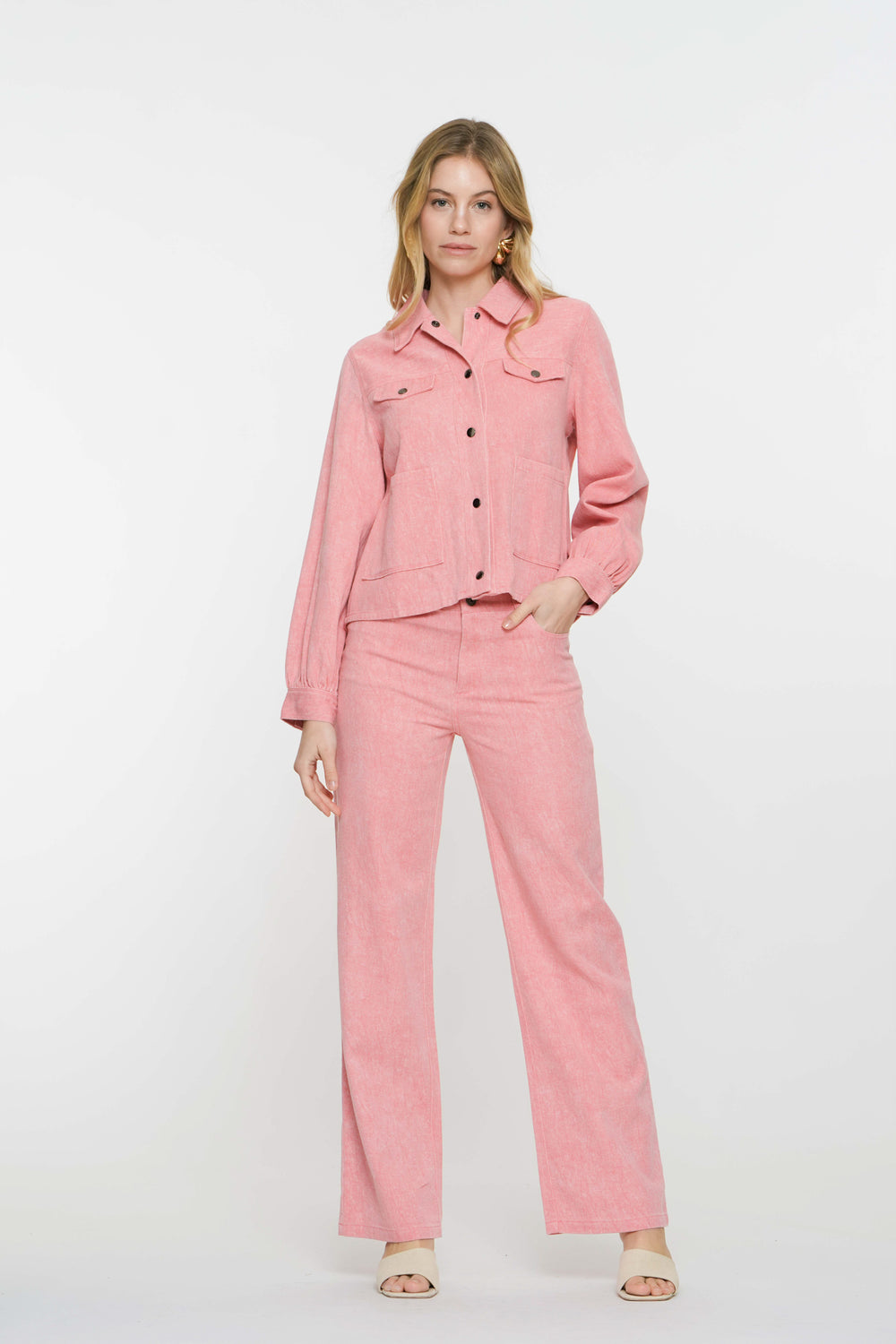 Geisha Fashion dames roze melange broek