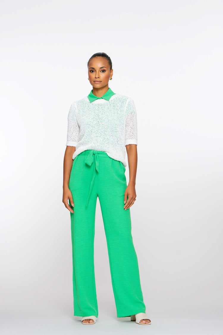 Geisha Fashion dames crinkle broek met stoffen ceintuur