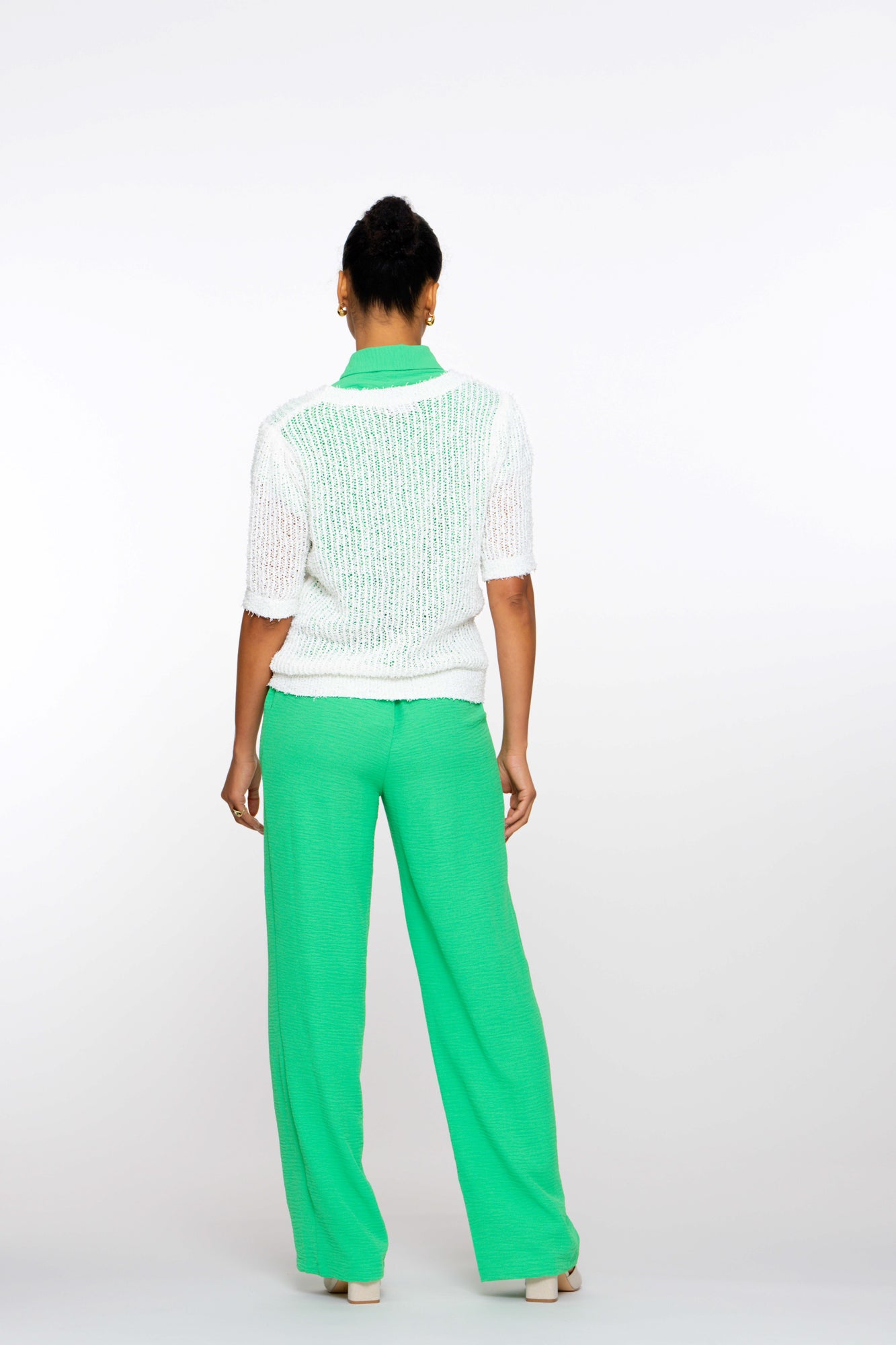 Geisha Fashion dames crinkle broek met stoffen ceintuur