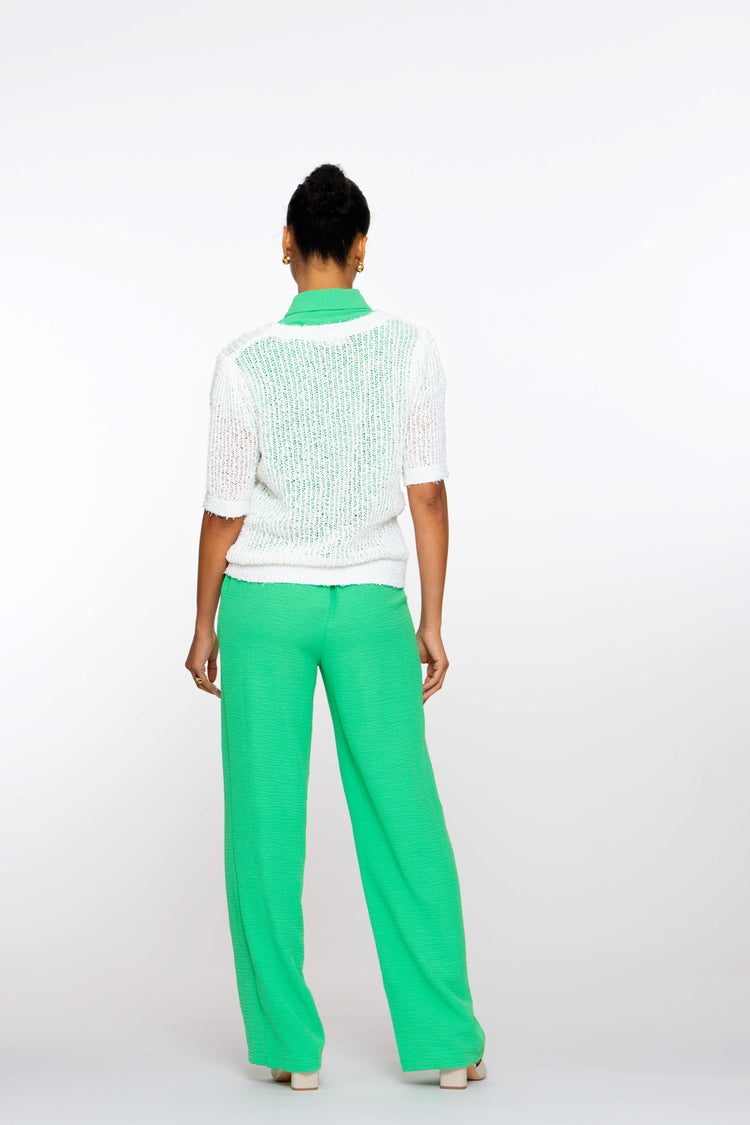 Geisha Fashion dames crinkle broek met stoffen ceintuur
