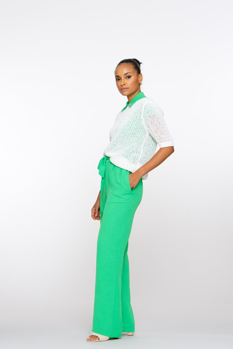 Geisha Fashion dames crinkle broek met stoffen ceintuur