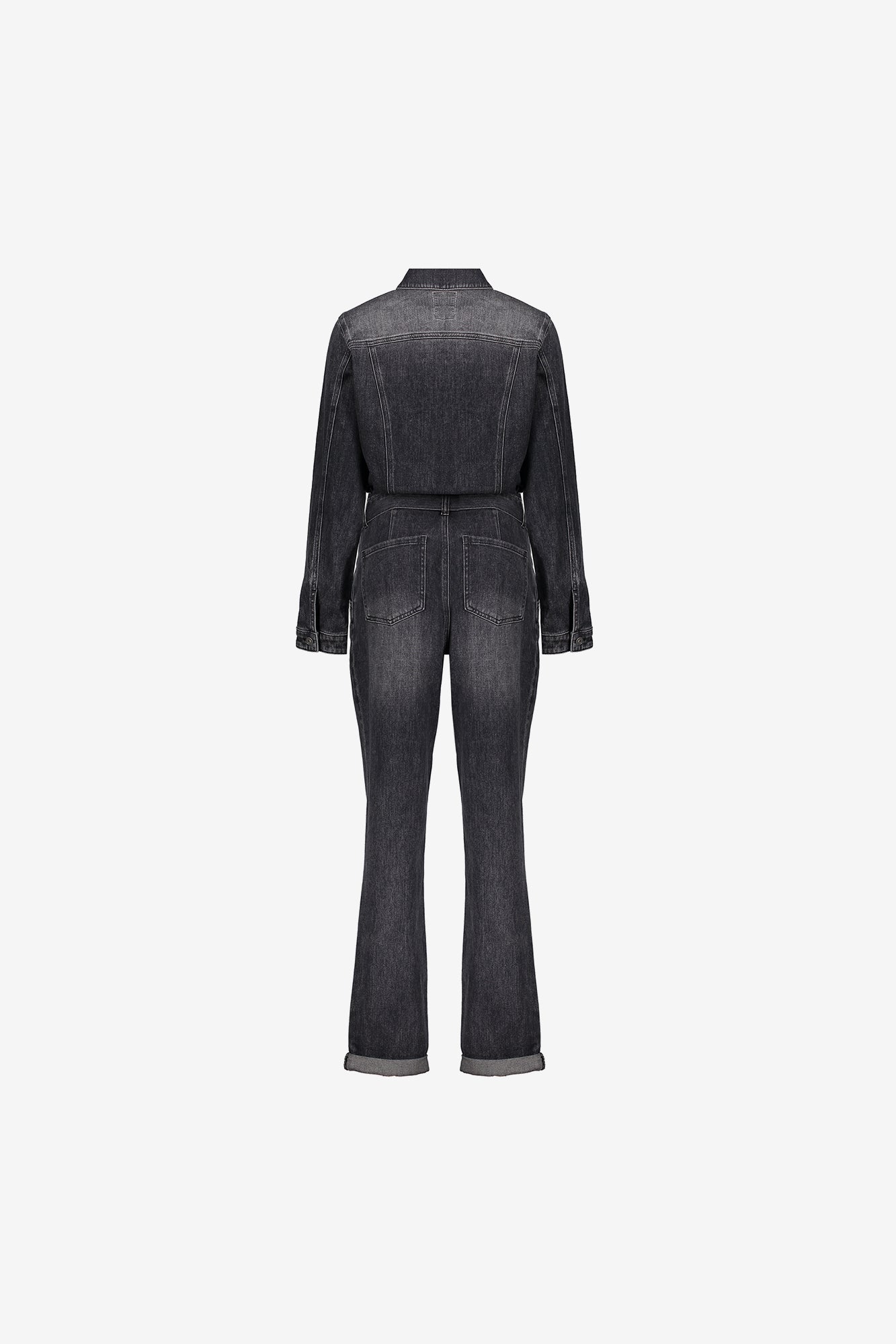 Geisha dames grijze denim jumpsuit met ceintuur