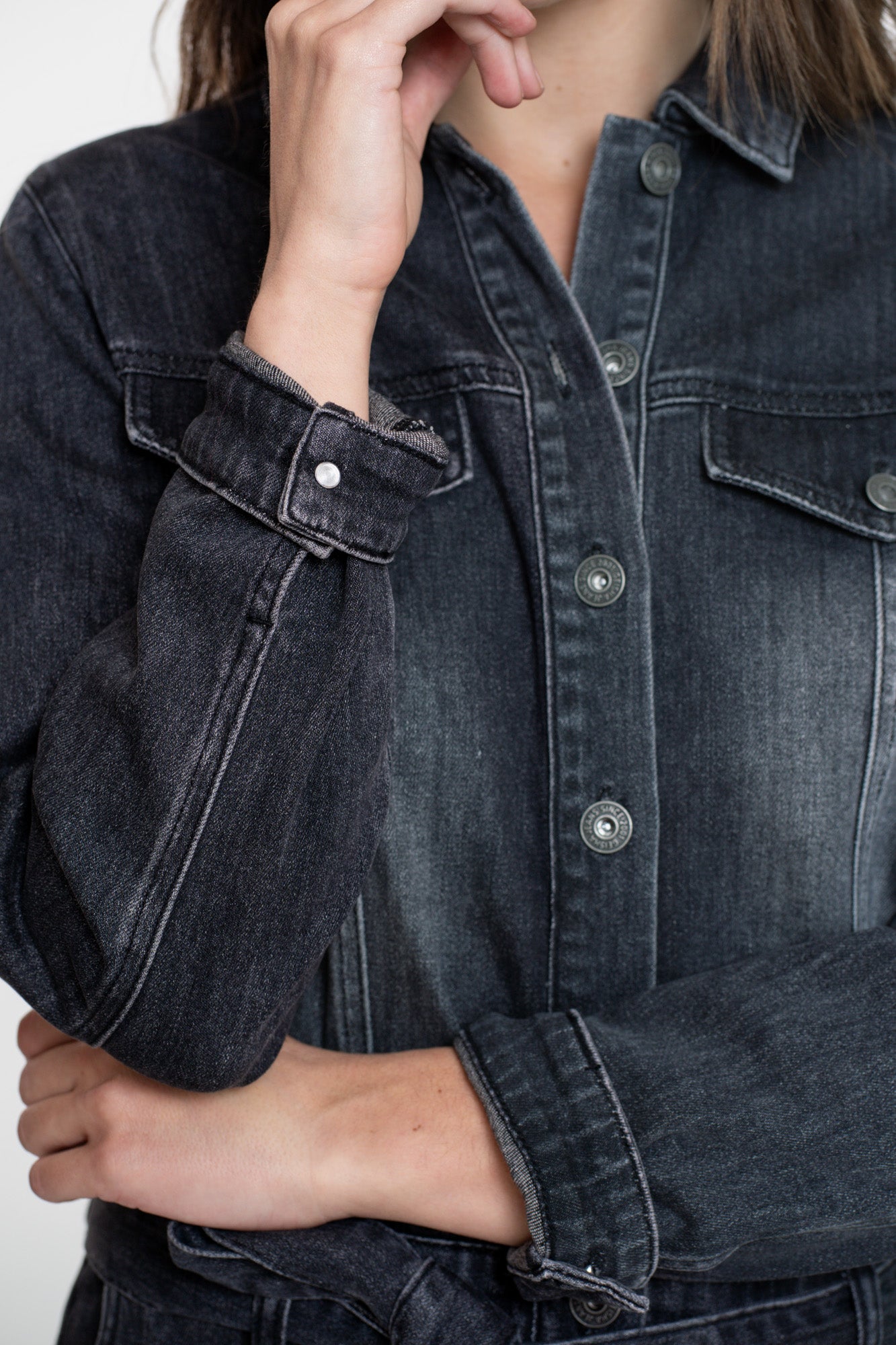 Geisha dames grijze denim jumpsuit met ceintuur