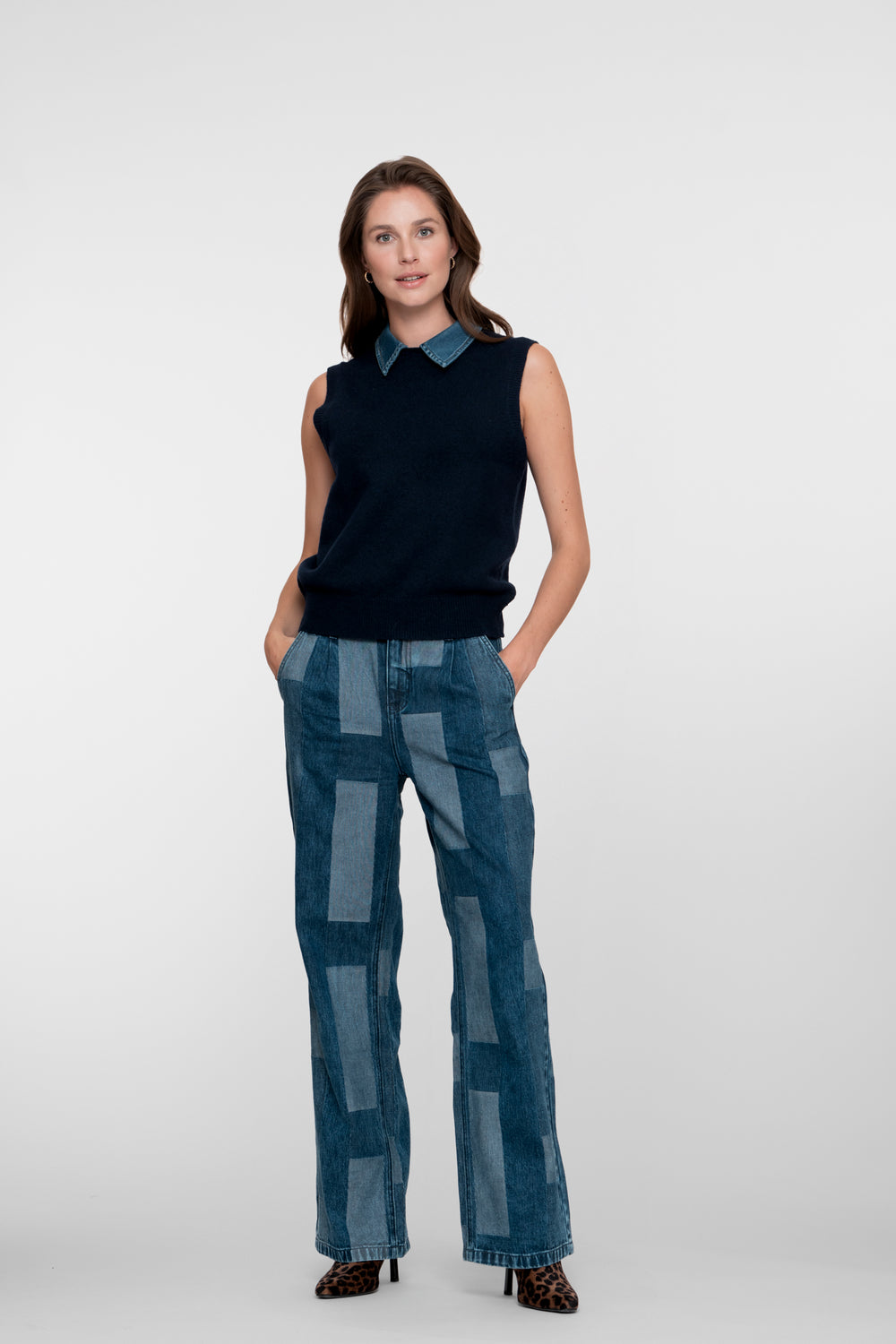 Geisha dames wide leg jeans met patchwork