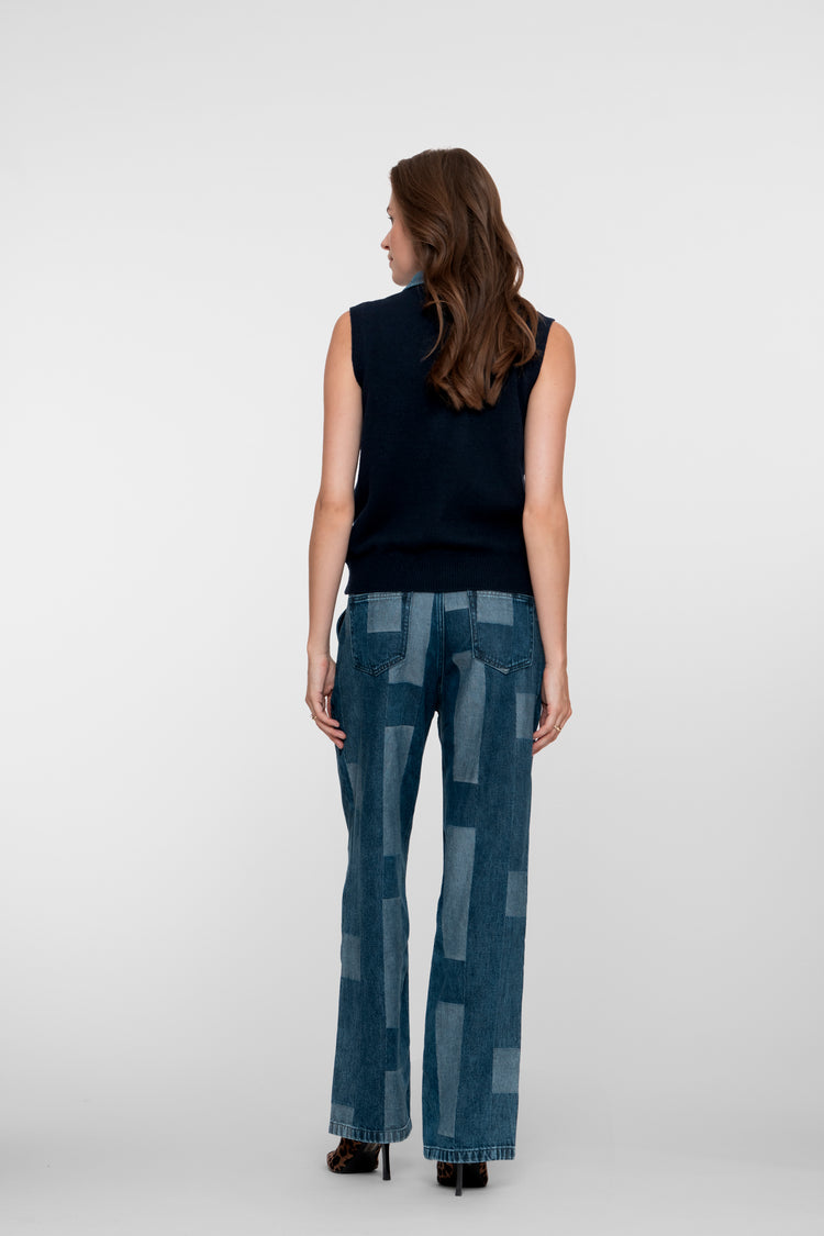 Geisha dames wide leg jeans met patchwork