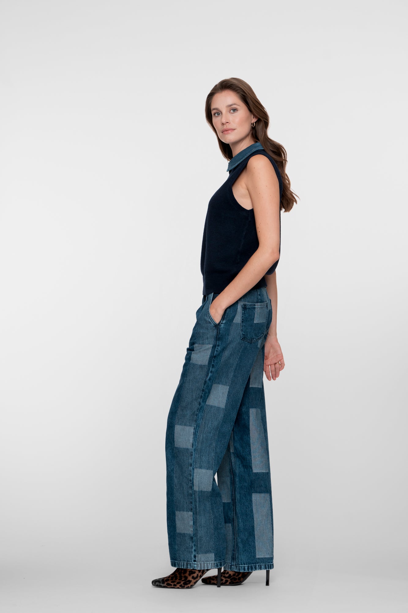 Geisha dames wide leg jeans met patchwork