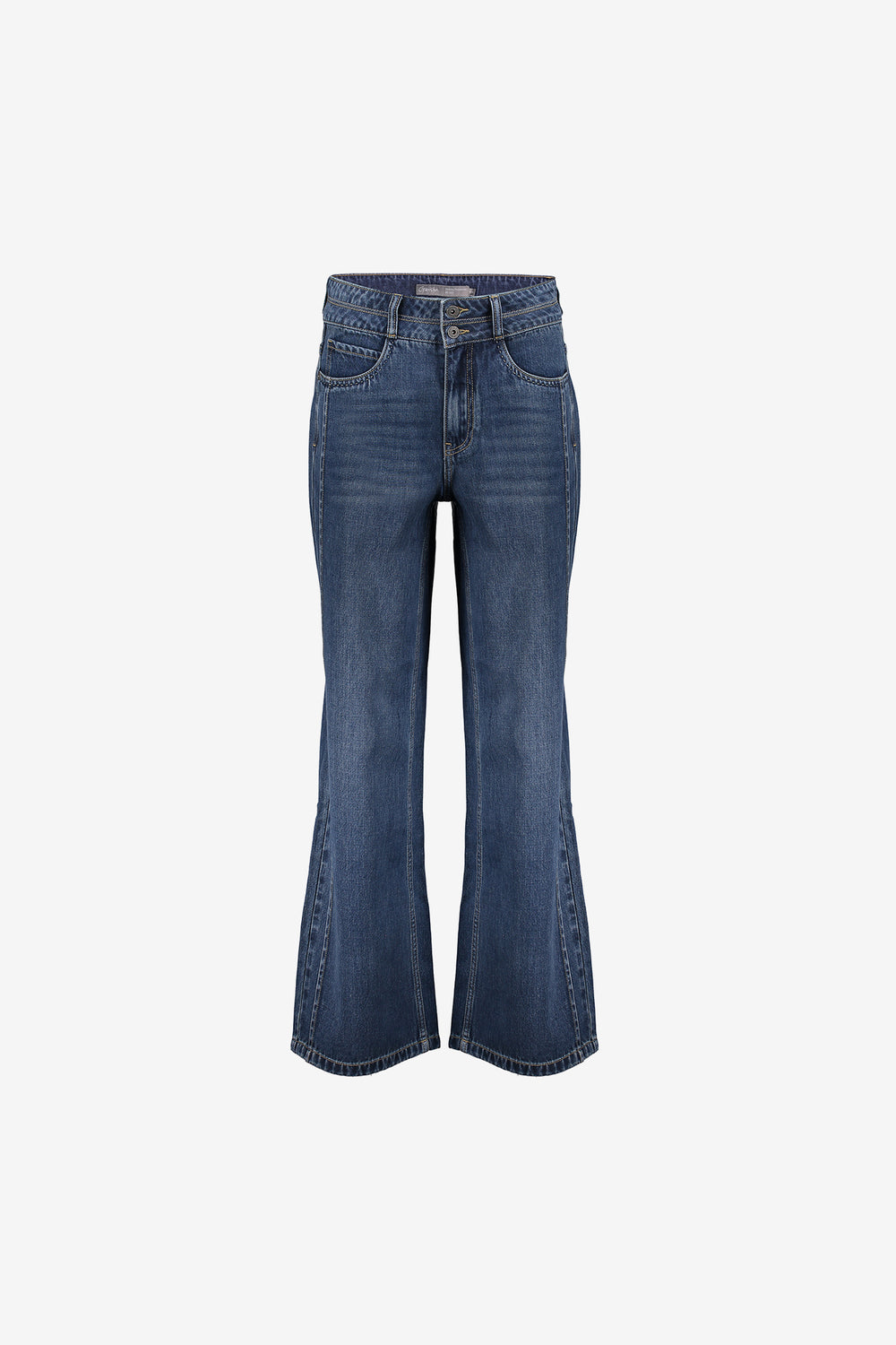 Geisha dames flare jeans met dubbele knoop