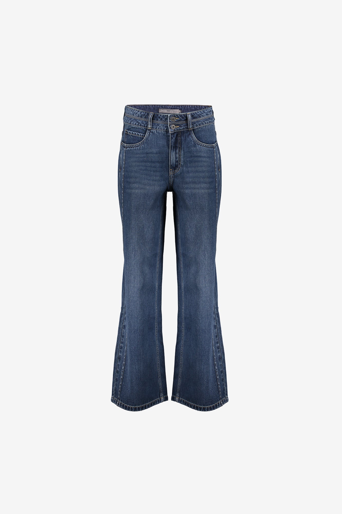 Geisha dames flare jeans met dubbele knoop