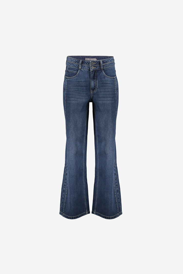 Geisha dames flare jeans met dubbele knoop