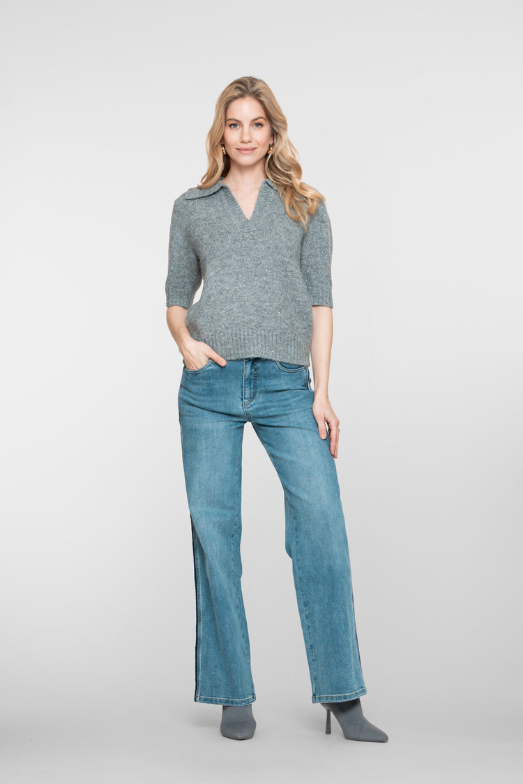 Geisha dames side stripe wide leg jeans