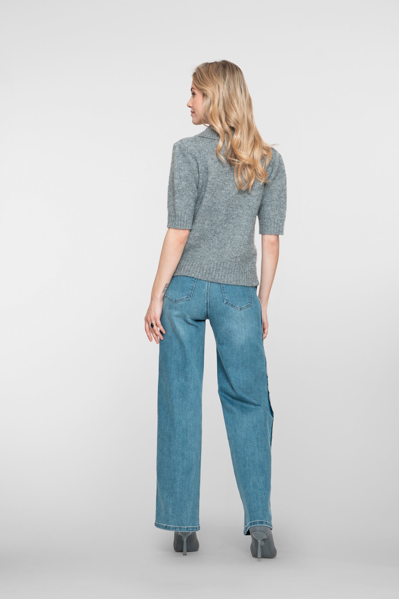 Geisha dames side stripe wide leg jeans