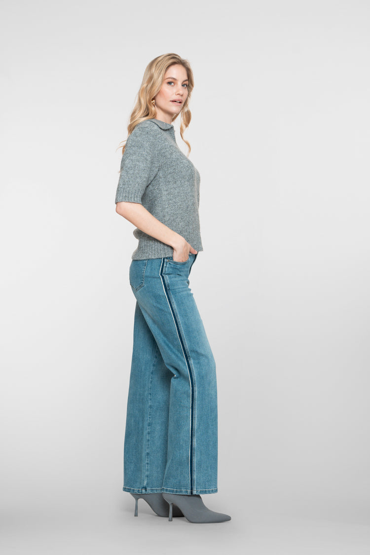 Geisha dames side stripe wide leg jeans