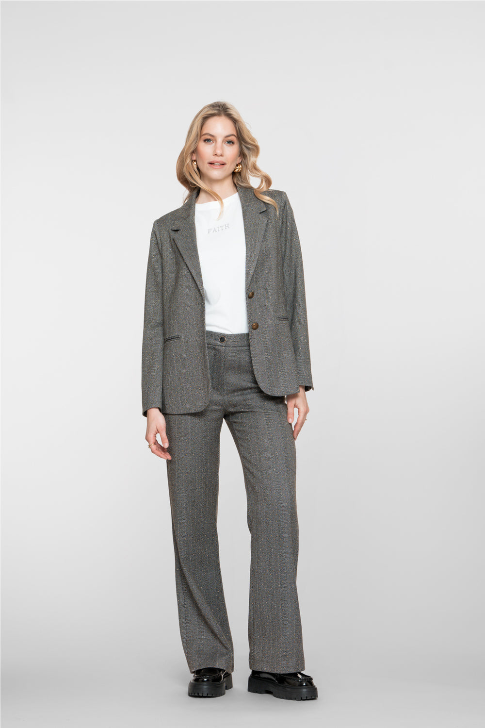 Geisha dames herringbone pantalon met rhinestones