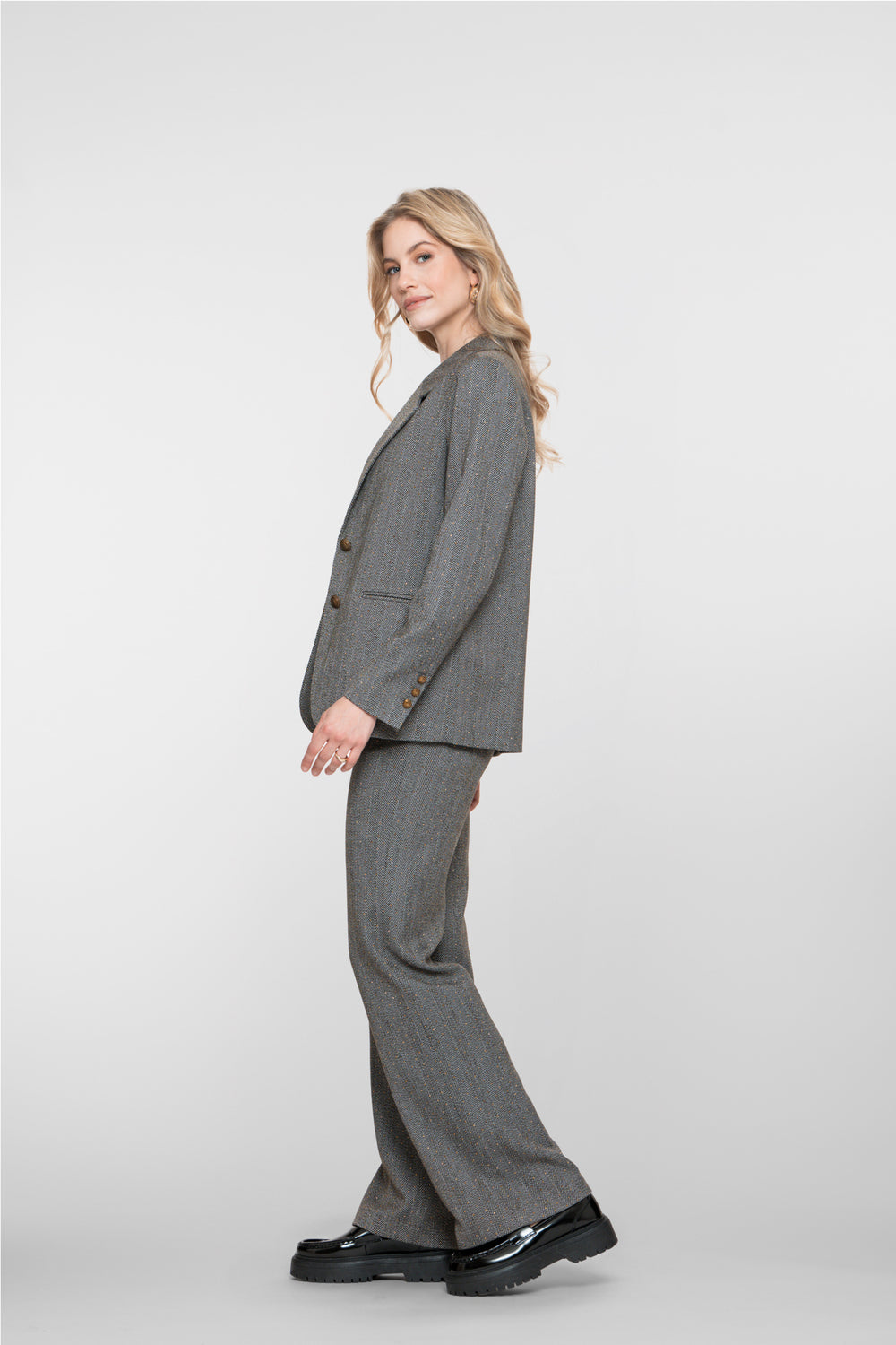 Geisha dames herringbone pantalon met rhinestones