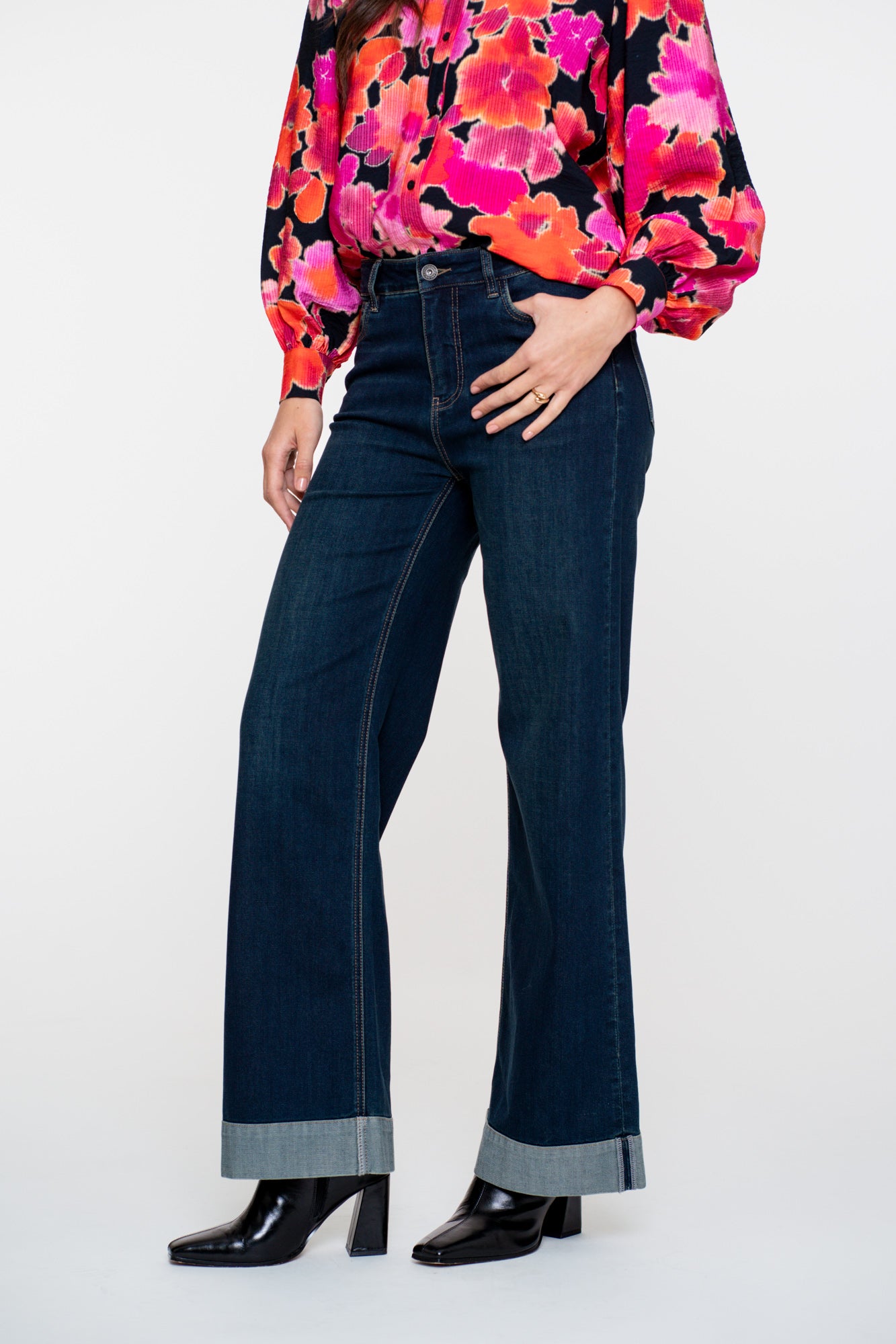 Geisha dames wide leg jeans met turn up