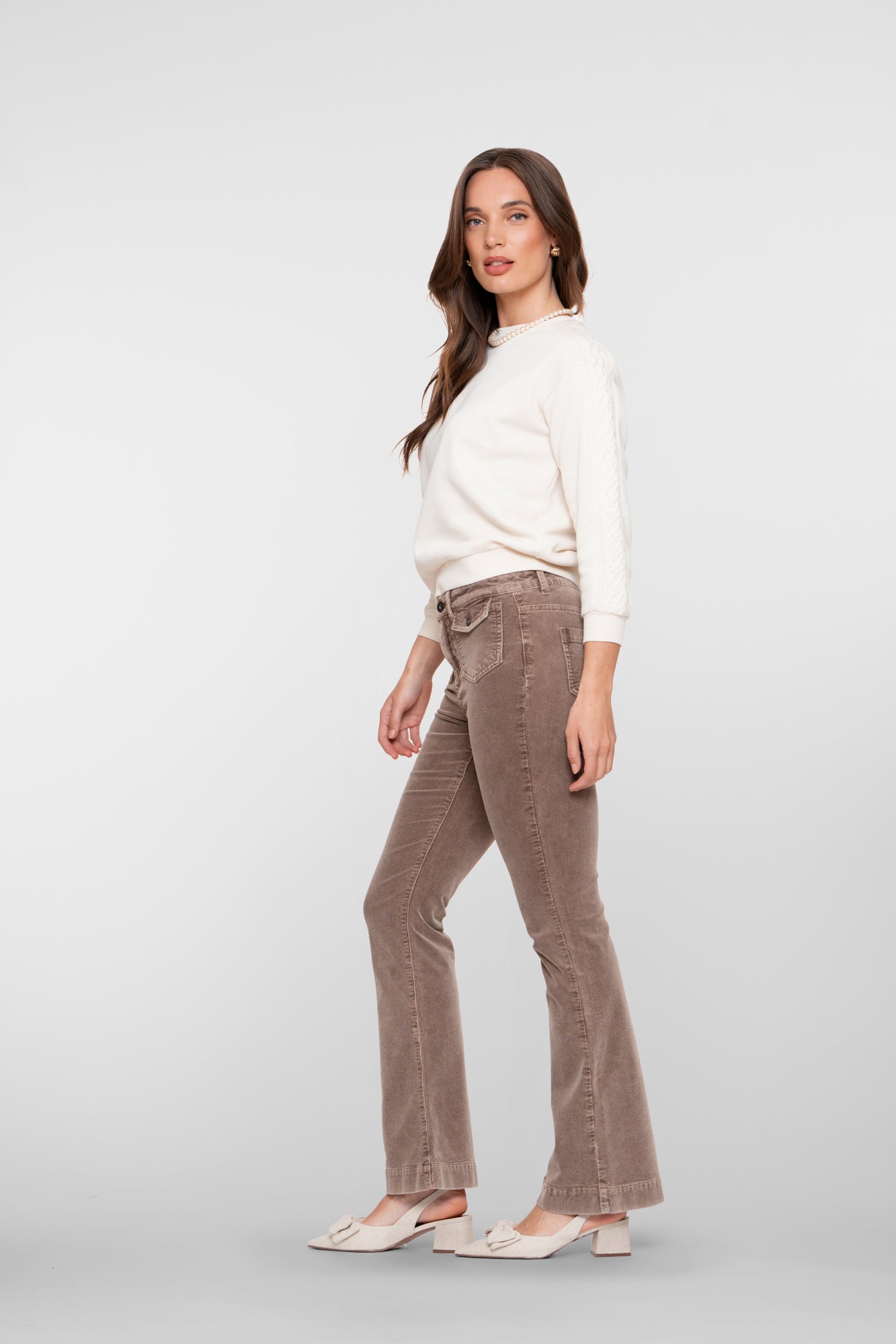 Geisha dames flared corduroy met opgestikte klepzakken