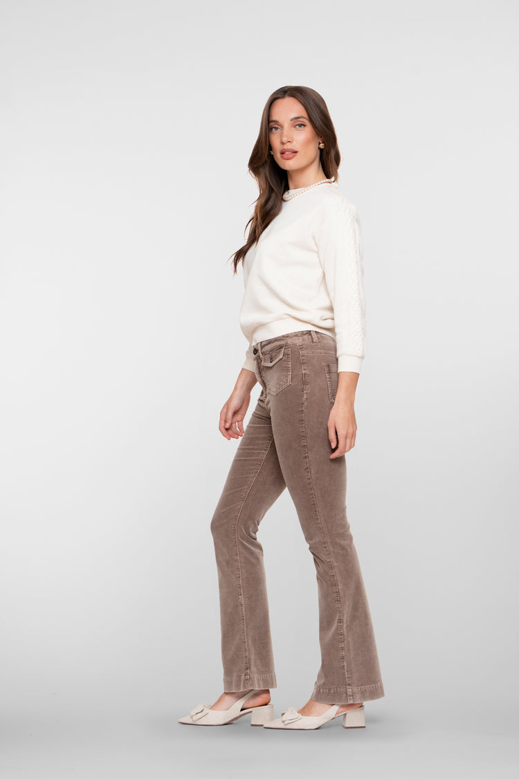 Geisha dames flared corduroy met opgestikte klepzakken