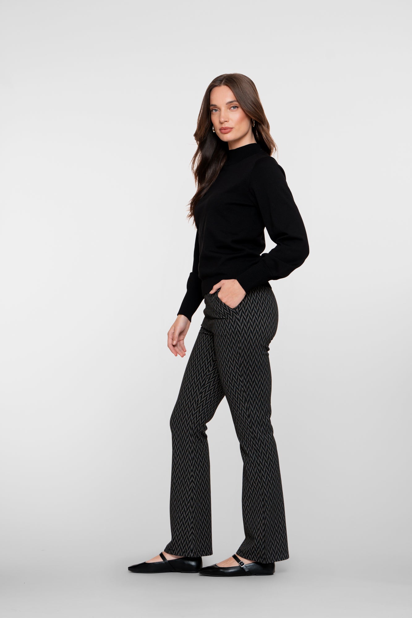 Geisha dames flared pantalon met zigzag dessin