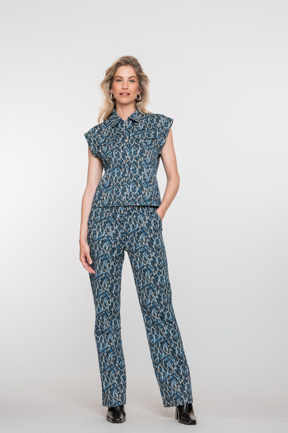 Geisha dames broek met sierlijke print en lurex