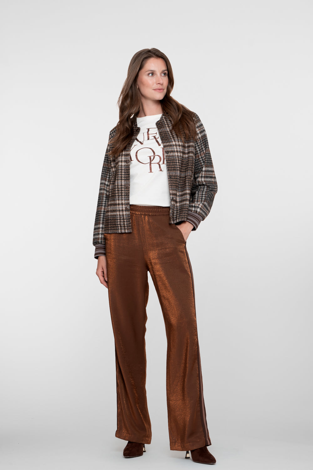 Geisha dames shimmer pantalon met zijstrook
