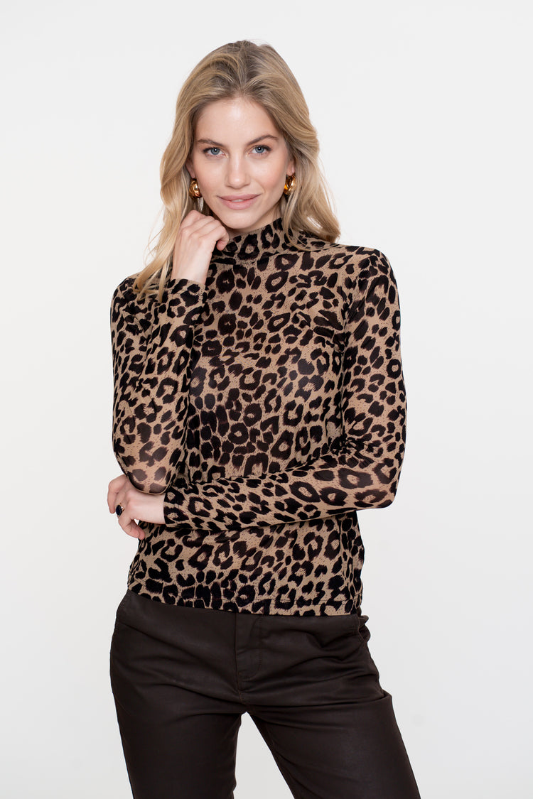 Geisha dames mesh top met leopard print