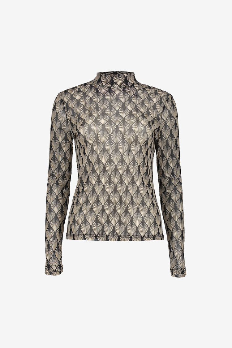 Geisha dames mesh top met grafische print