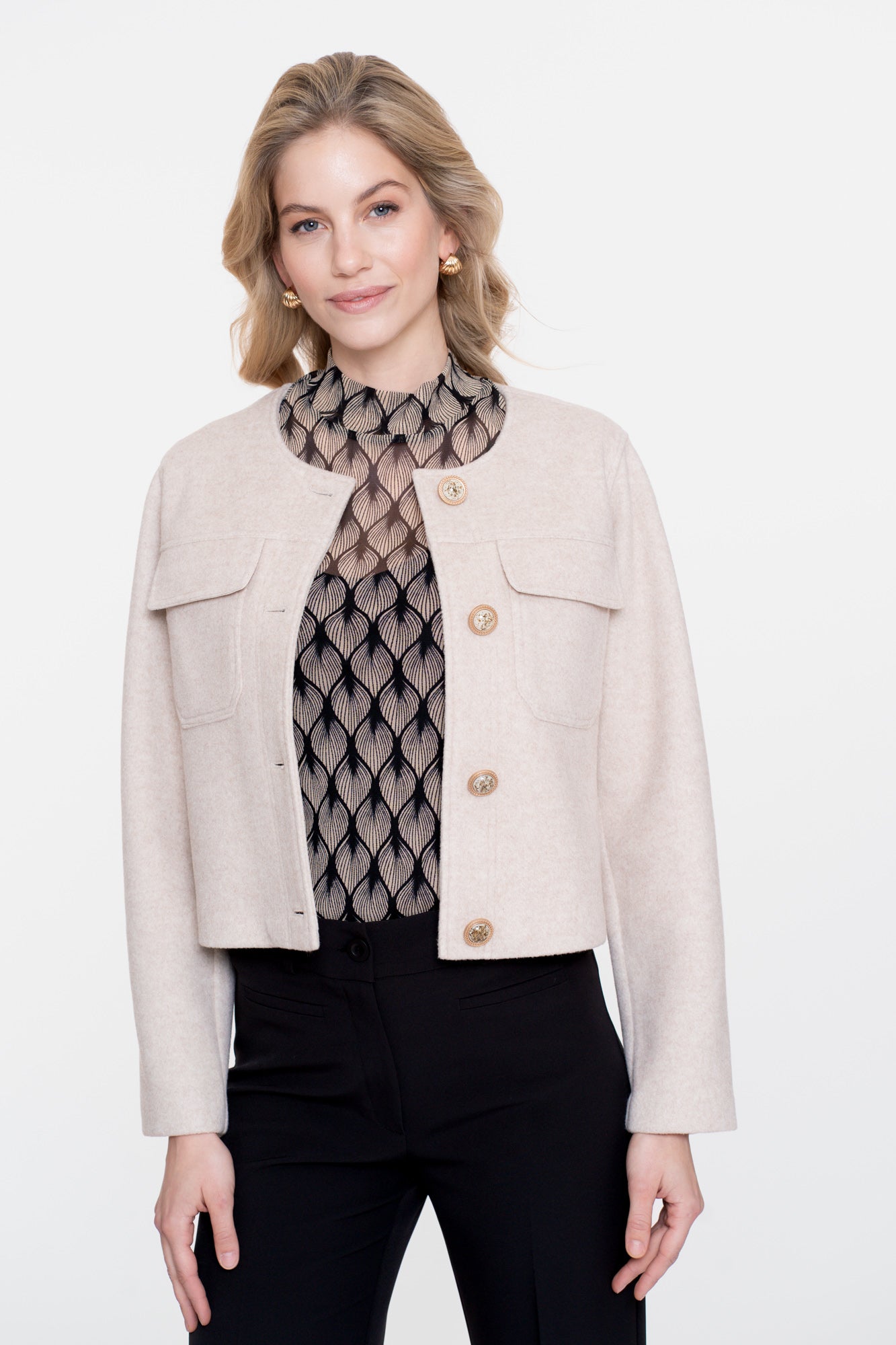 Geisha dames mesh top met grafische print