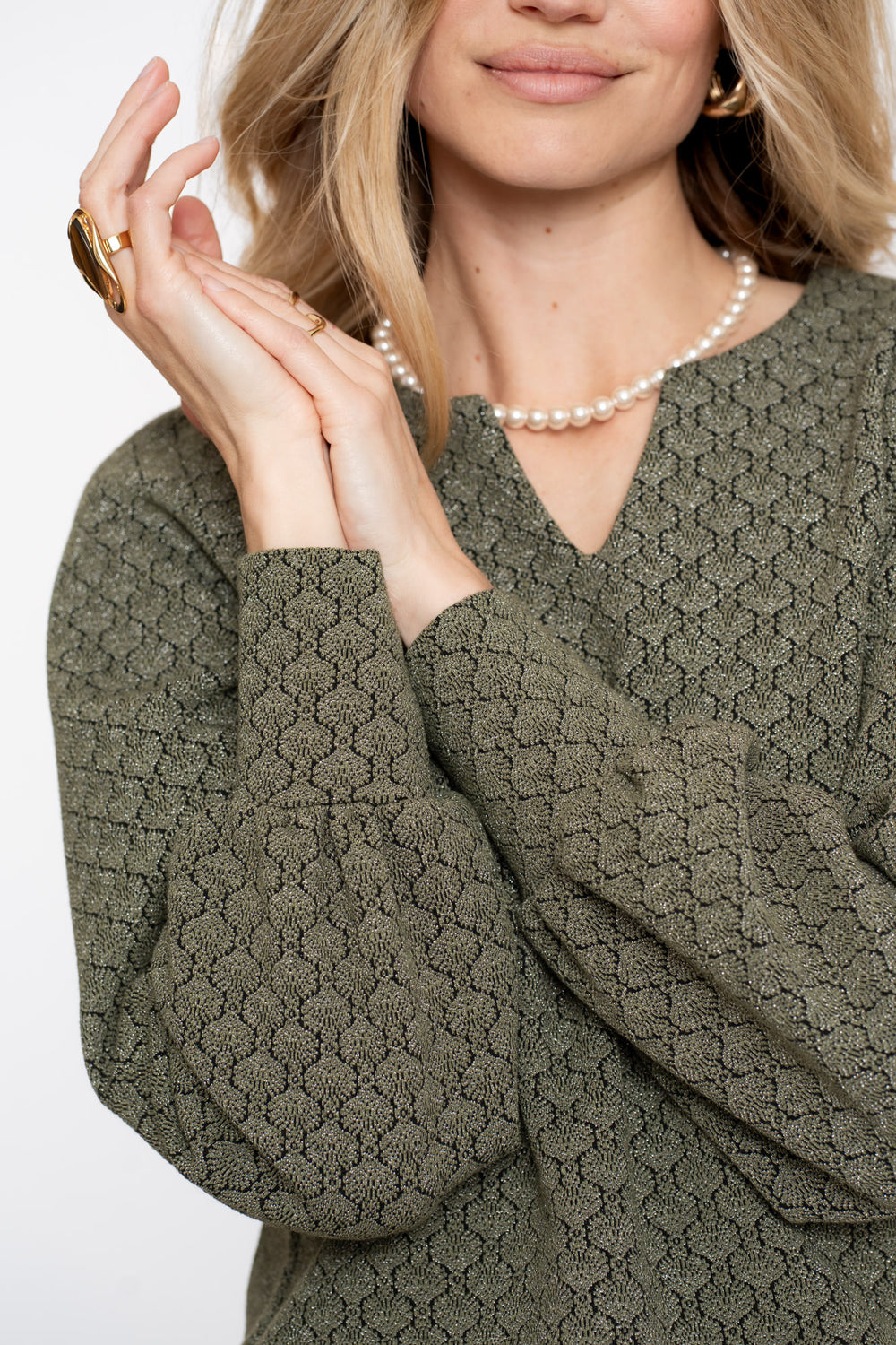 Geisha dames top met V-hals en Jacquard print