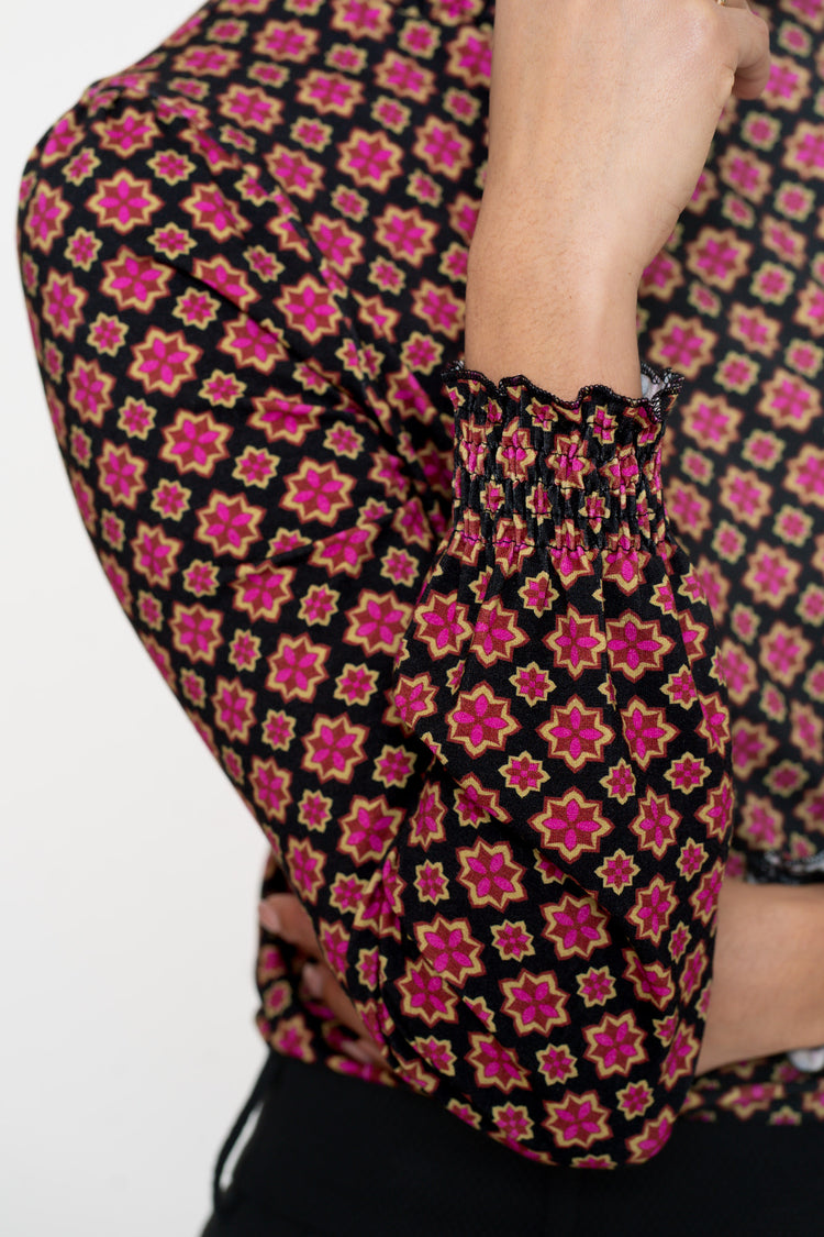 Geisha dames top met retro sterrenmotief
