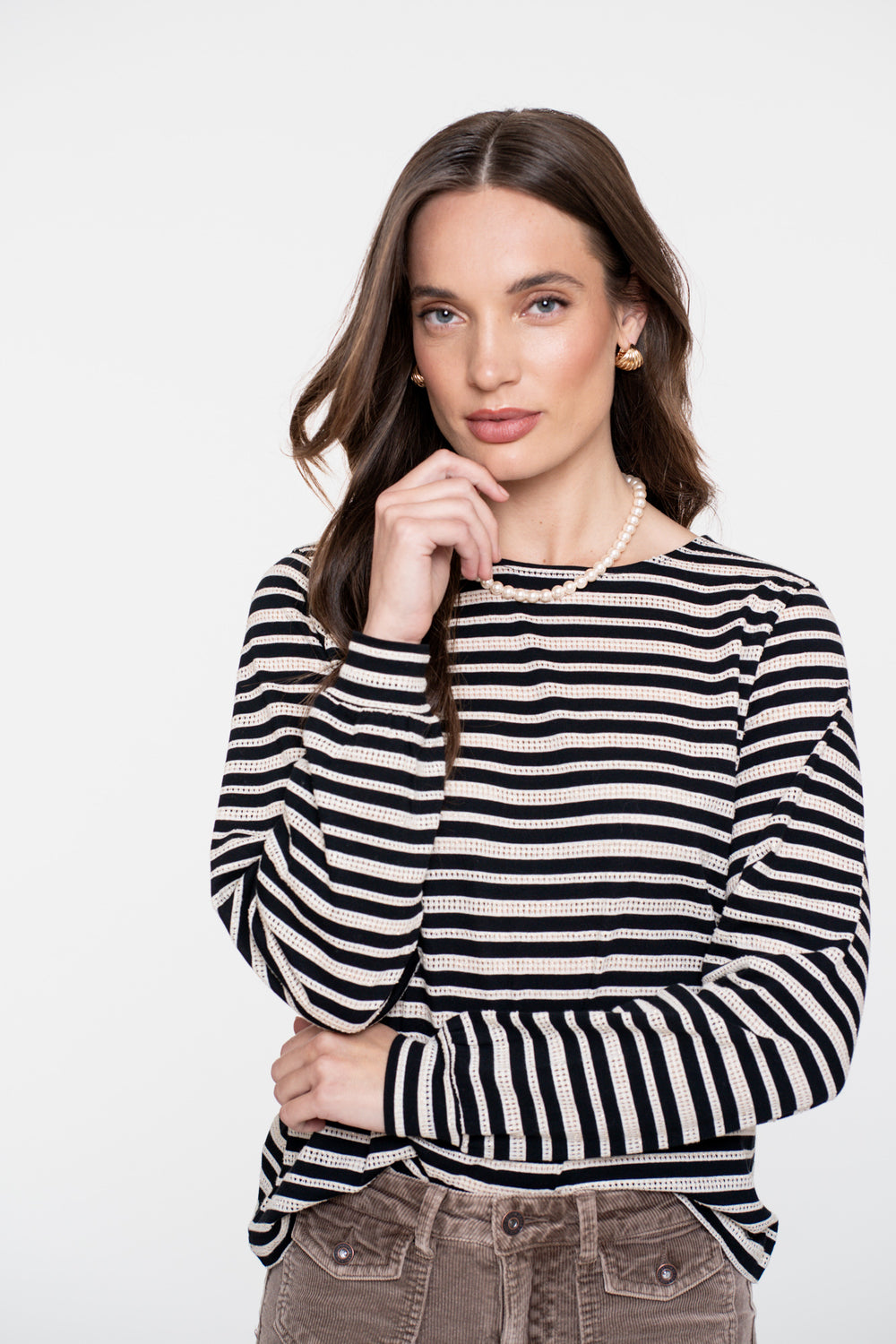 Geisha dames striped ajour top