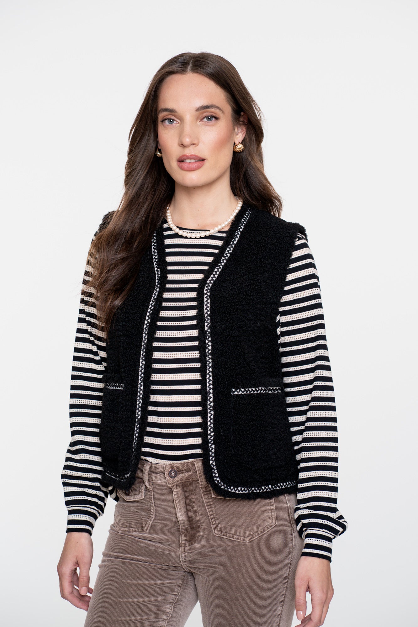 Geisha dames striped ajour top
