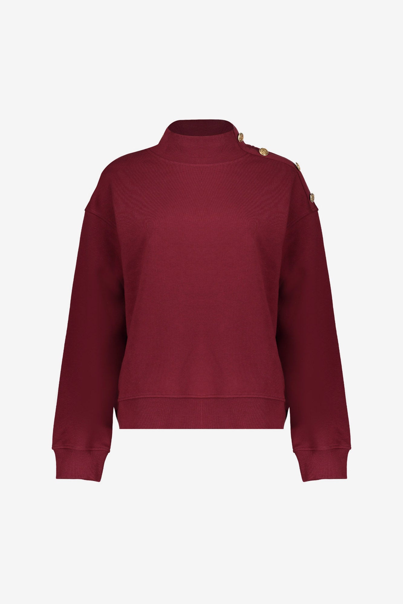 Geisha dames burgundy trui met gouden buttons