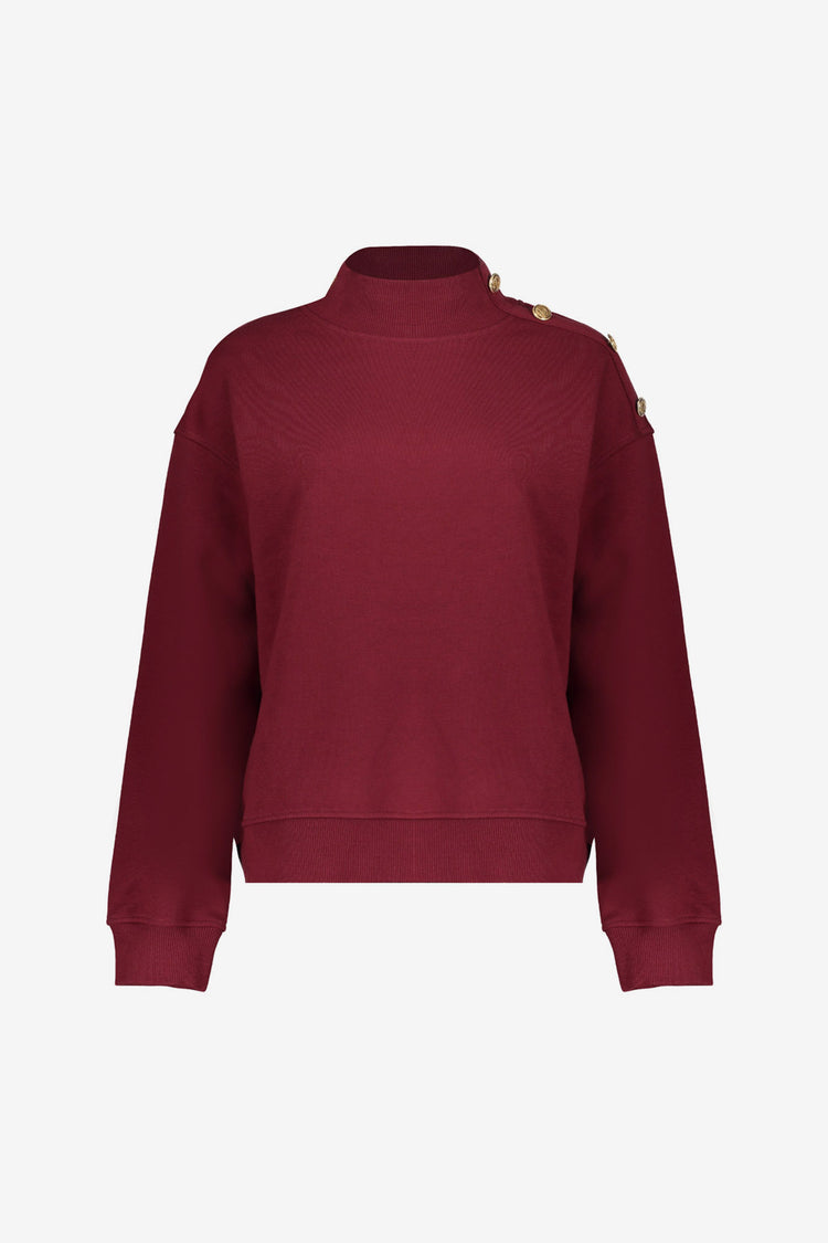 Geisha dames burgundy trui met gouden buttons