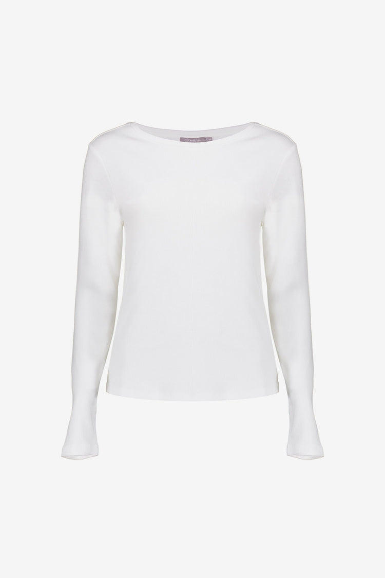 Geisha dames basic ribgebreid T-shirt met lange mouwen