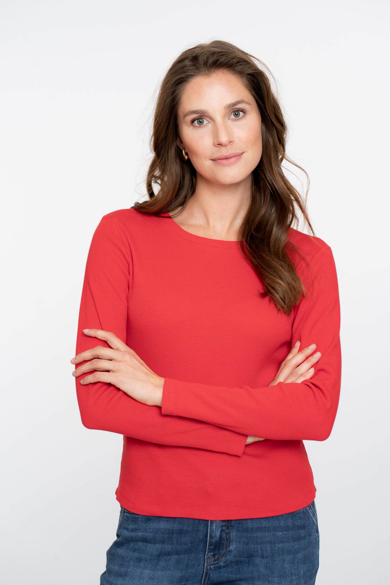 Geisha dames basic ribgebreid T-shirt met lange mouwen